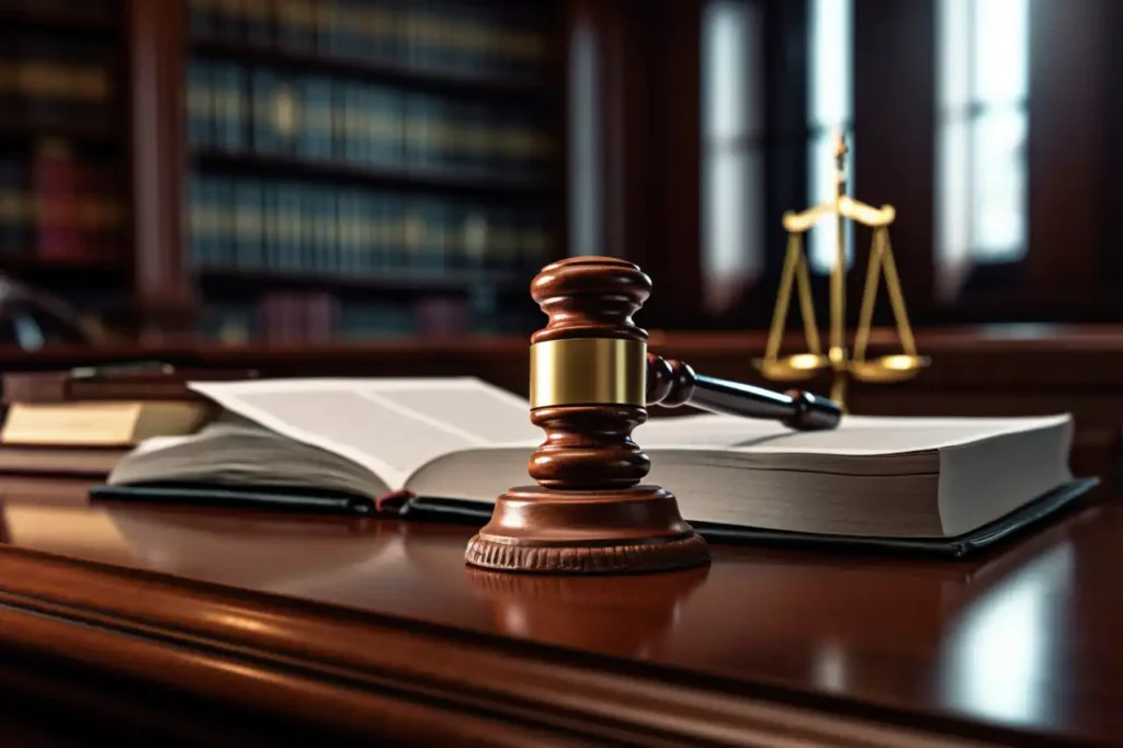 Courtroom Courtroom gavel and law books representing legal proceedings.