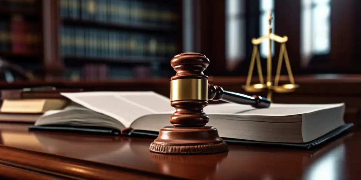 Courtroom gavel and law books representing legal proceedings.