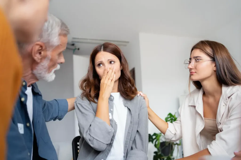 Family counselling and emotional support discussion during a difficult family situation.