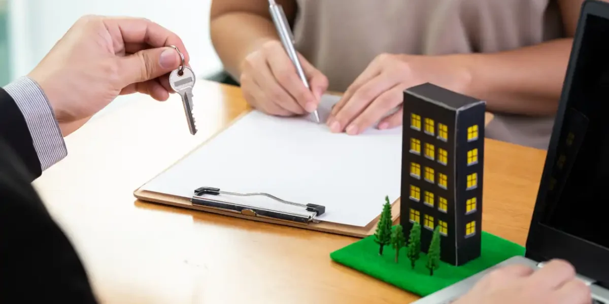Signing a commercial lease agreement.