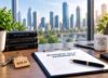 Business sale agreement and sold business keys on an office desk.